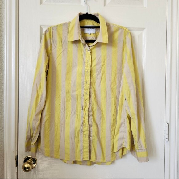 The Shirt by Rochelle Behrens Yellow Cream Striped Button Down Shirt M - Picture 1 of 7